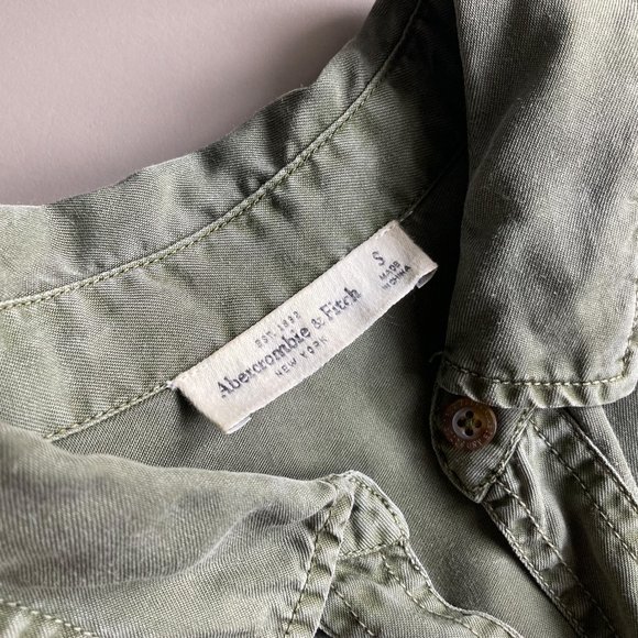 Oversized Long Sleeve Shirt Dress, Distressed Olive Green, Abercrombie & Fitch - Picture 8 of 10